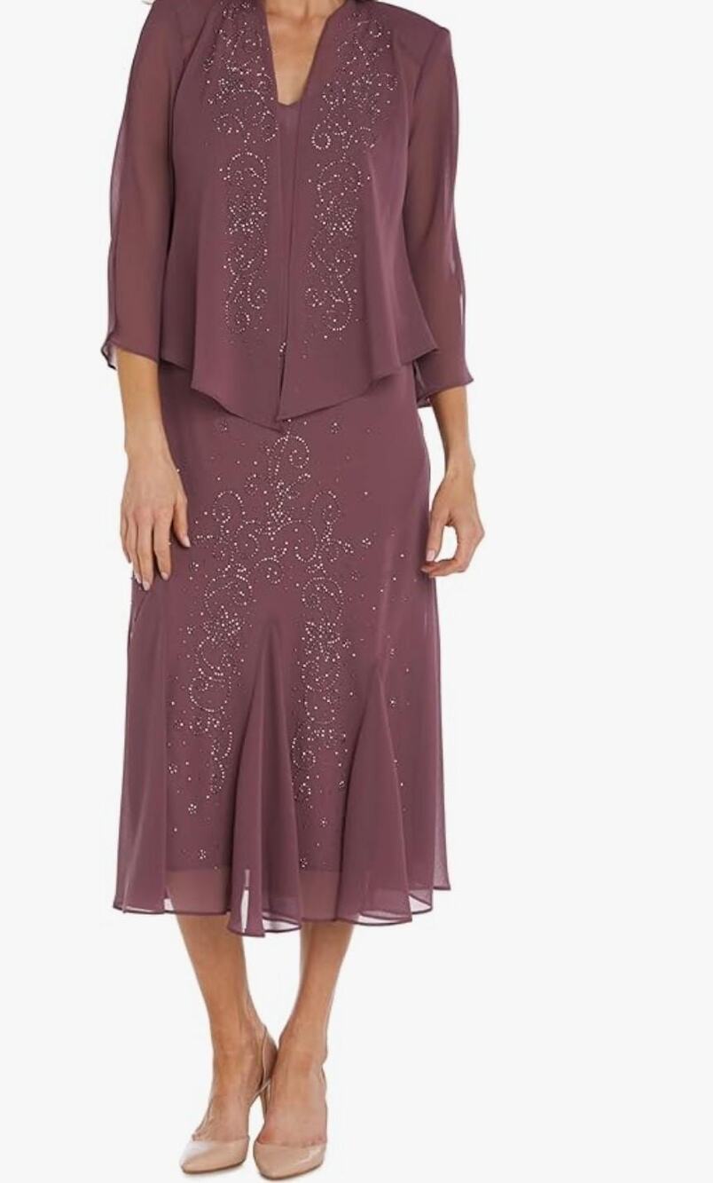 NWT Dark Rose Beaded Slip Chiffon Jacket Dress